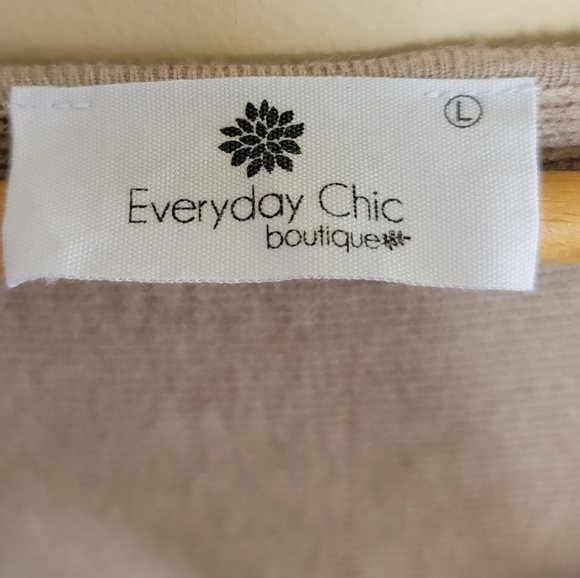 Everyday Chic Boutique | Taupe Ribbed V-neck Bat Wing Sweater Size Large - Picture 3 of 5